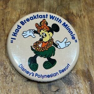 Vintage 1990 Disney “I Had Breakfast With Minnie” Polynesian Resort Button